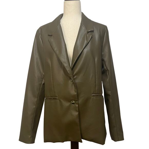 Paper Crane Green Blazer Vegan / Faux Leather Jacket Edgy Sleek Women's sz Large - Picture 1 of 16